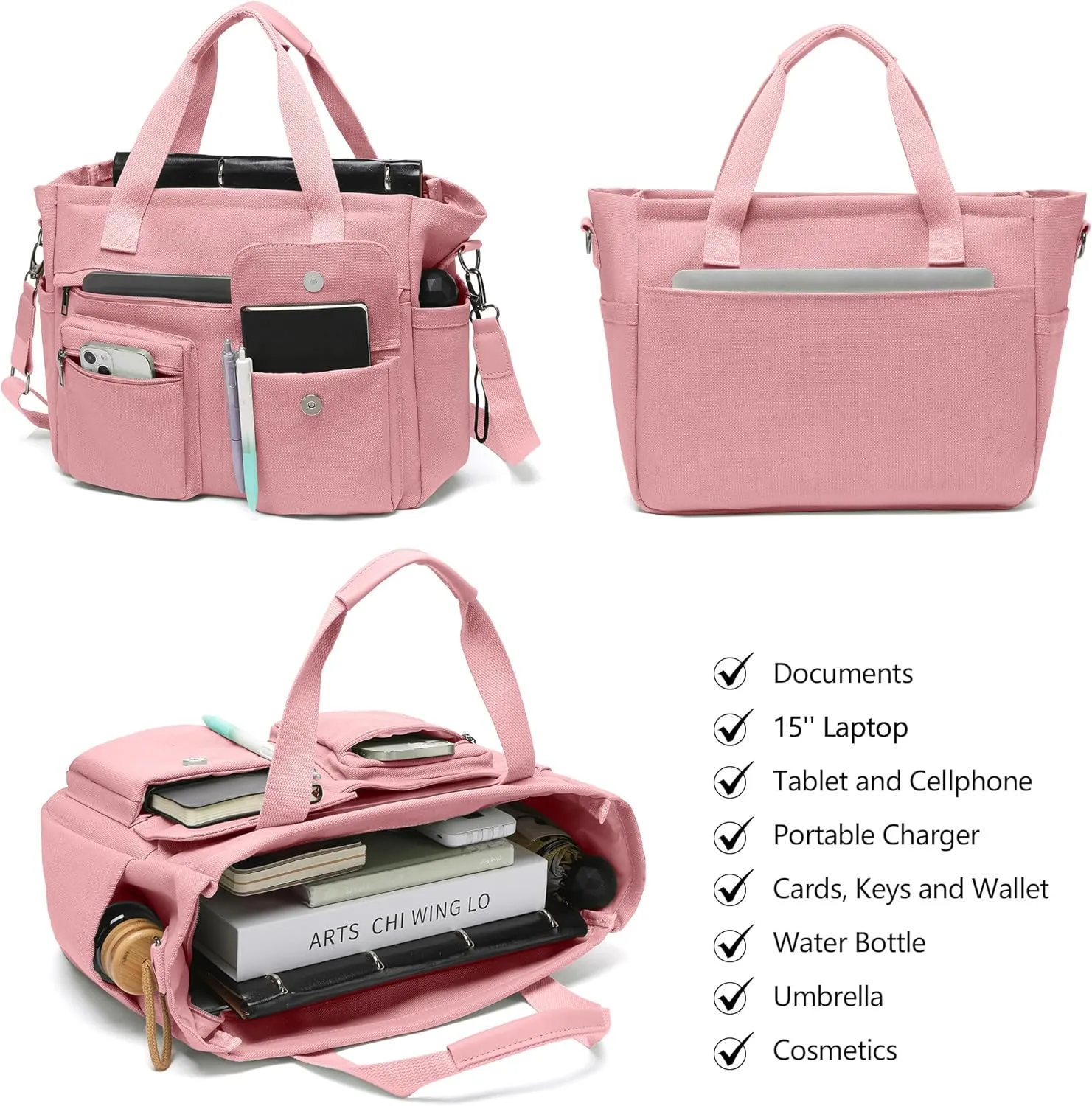 2Pcs/Set Large Canvas Tote Bag for Women, Laptop Work Bags Crossbody Shoulder Hobo Messenger Handbag Purse Travel Gym Totes