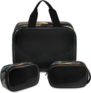 3 PCS Travel Makeup Bag Set Dolphin Sunset Jumping Translucent Cosmetic Bags Portable Toiletry Bag for Women Makeup & Skincare Storage for Travel & Daily Use