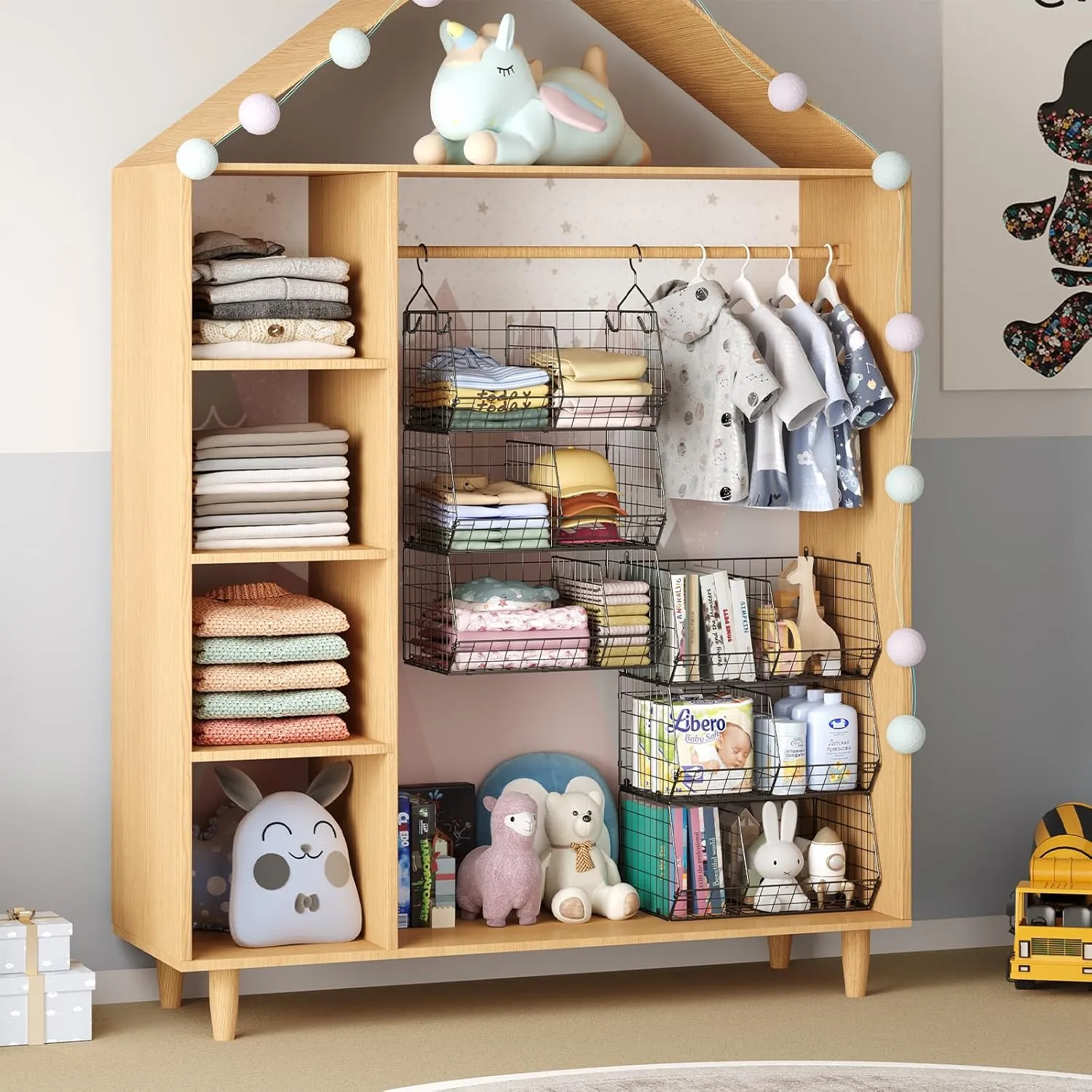 3 Tier Closet Hanging Shelves with Divider, Extra Large Closet Organizers and Storage, Clothes Hanging Organizer Clothing Sweaters Handbags Clutches Accessories
