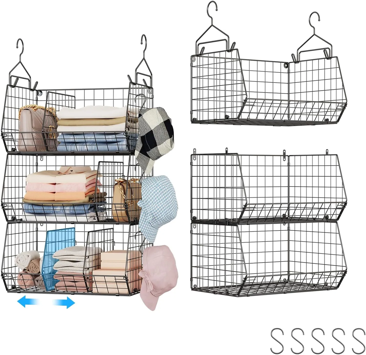 3 Tier Closet Hanging Shelves with Divider, Extra Large Closet Organizers and Storage, Clothes Hanging Organizer Clothing Sweaters Handbags Clutches Accessories
