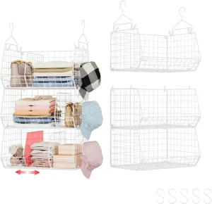 3 Tier Closet Hanging Shelves with Divider, Extra Large Closets Organizers and Storage with 5 S Hooks, Clothes Organizer Clothing Sweaters Shoes Handbags Clutches Accessories-White