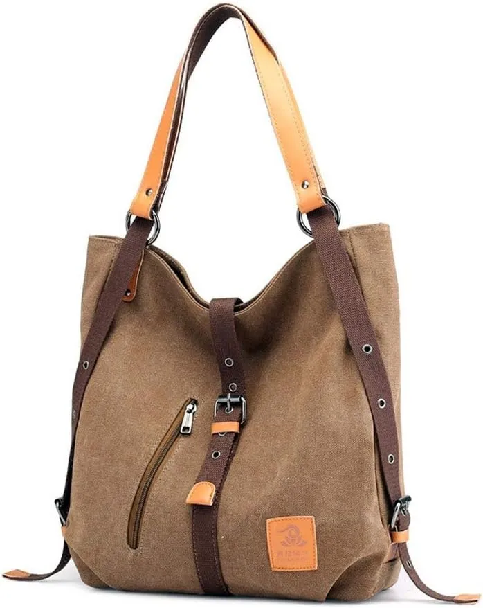 3 Ways Canvas Purses Handbags Totes Shoulder Bag Backpack Hobo For Women (Blue)