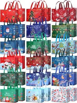 36 Pcs Reusable Gift Bags - Large Christmas Tote Bags with Handles - Grocery Shopping Totes - Gift Wrap Bags for Holiday & Xmas Party Favors, 12.6'' x 9.84'' x 6.69'', 18 Styles