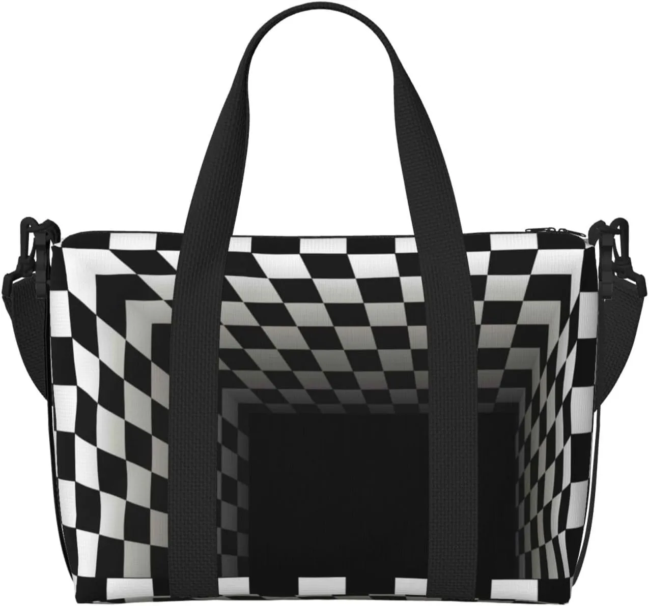 3d Black and White Checkerboard Tunnel Travel Bag for Women Men Weekender Bags Carry on Overnight Bag Tote Bag Yoga Gym Bag for Gym, Work, Weekend, Travel, Personal Items