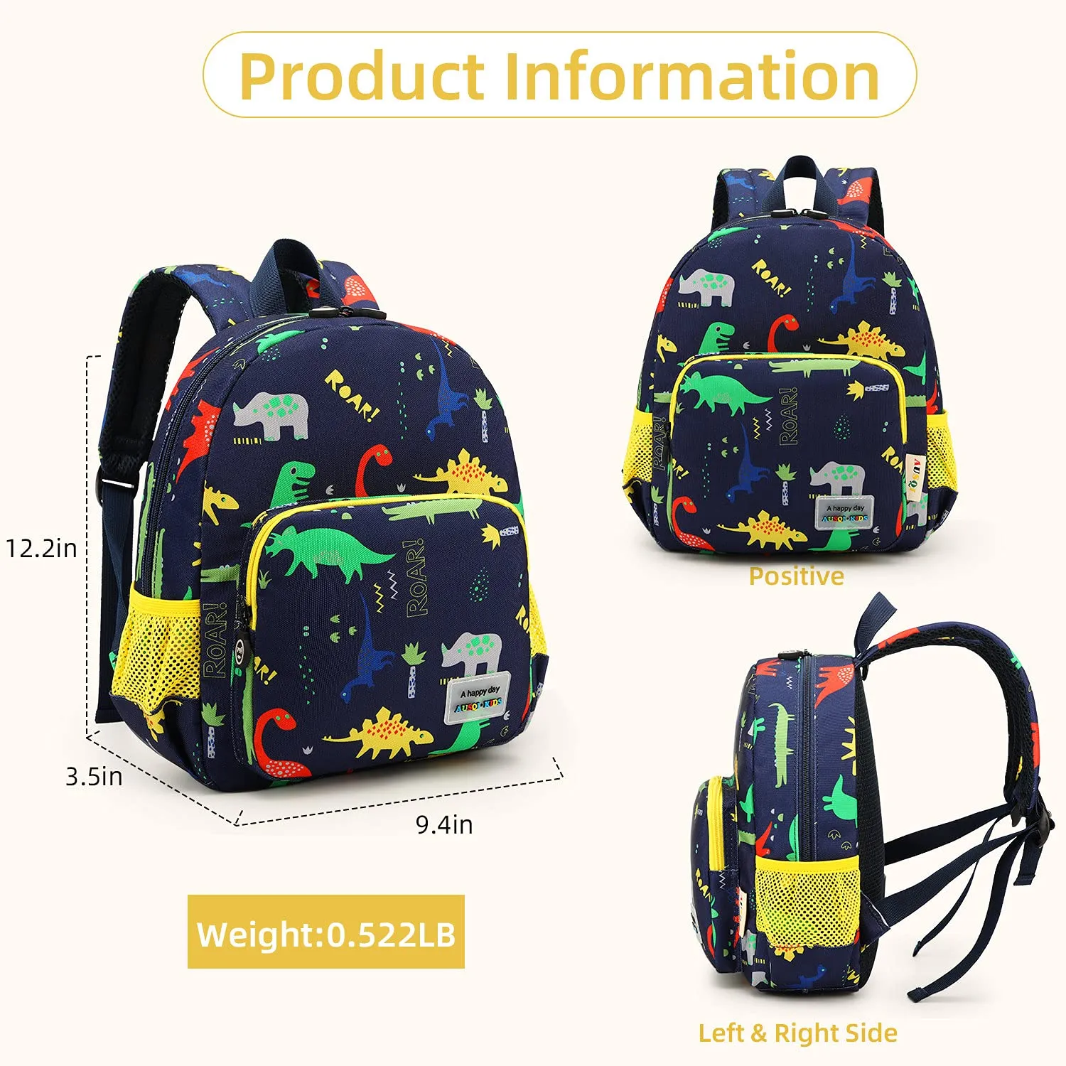 3D Dinosaur Backpack Toddler Backpacks for Boys and Girls Kids Backpack Waterproof Preschool Safety Harness Leash (Roar)