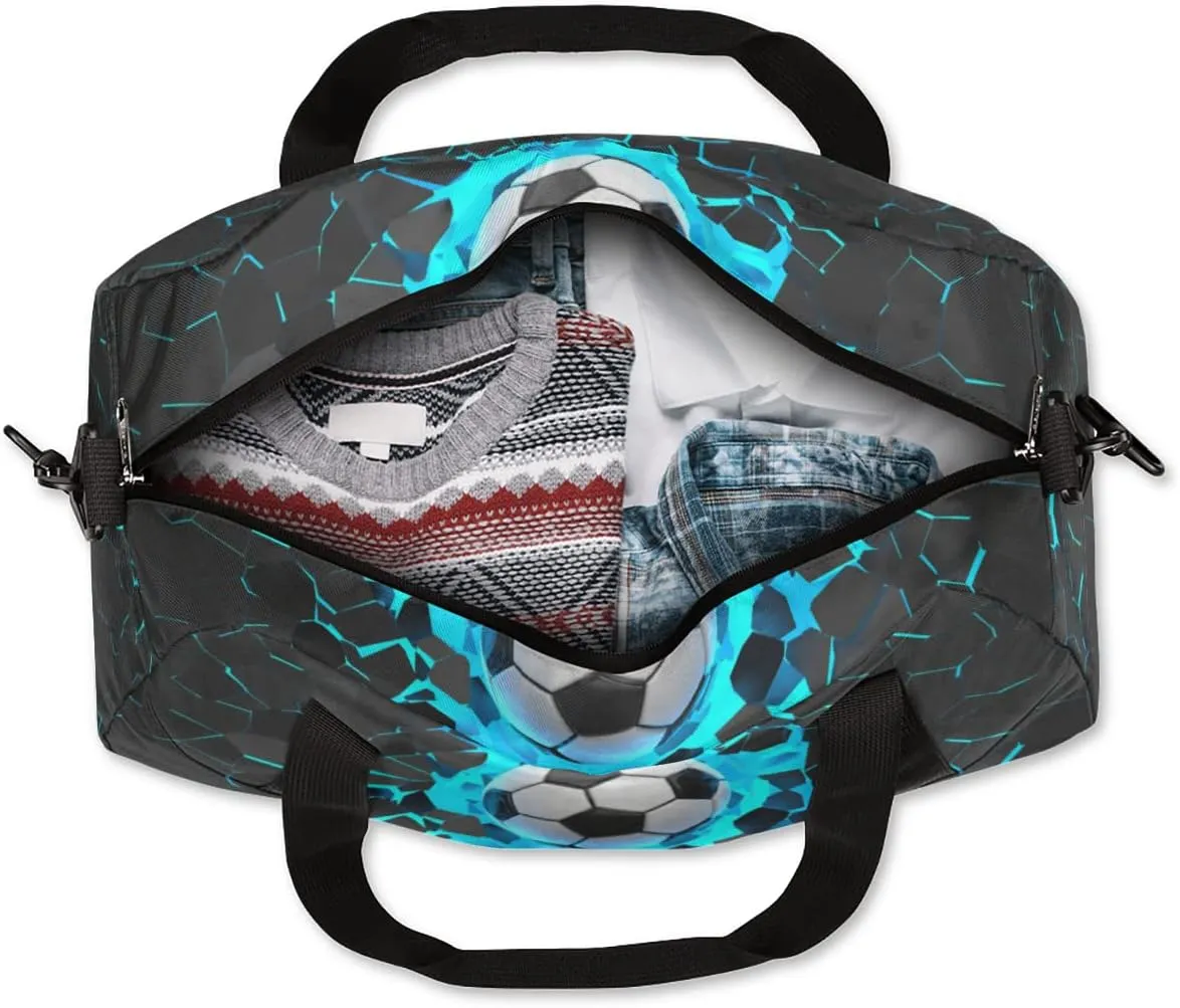 3d Light Wall Football Kids Overnight Duffle Bags Boys Girls Soccer Teen Sports Gym Bag for Weekender Travel Gymnastics Dance Ballet