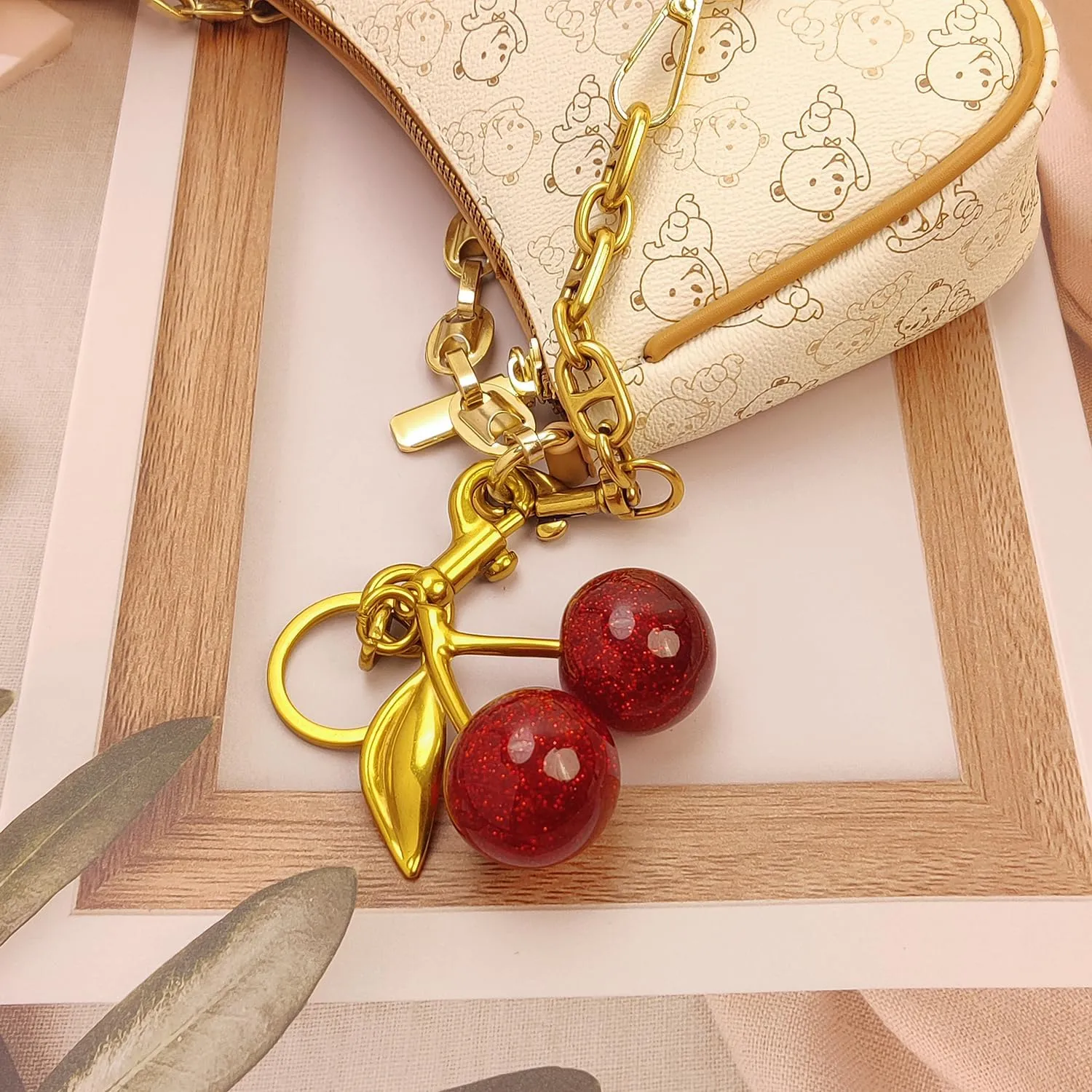 3PCS Vintage Pearl Bag Extender Chain Purse Strap Extenders Sweet Cherry Bag Charm Keychain Purse Handbags