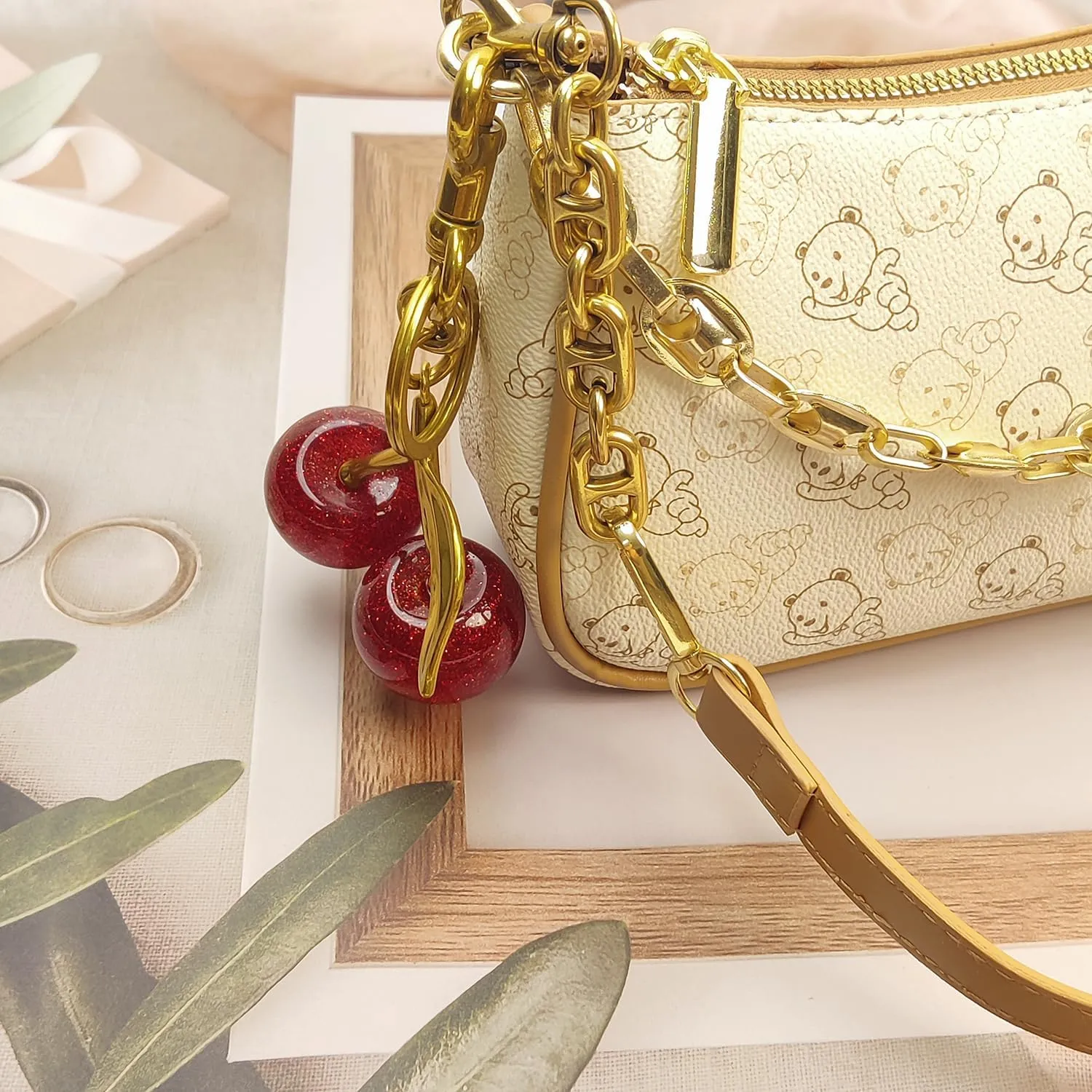 3PCS Vintage Pearl Bag Extender Chain Purse Strap Extenders Sweet Cherry Bag Charm Keychain Purse Handbags