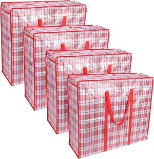 4-Pack Extra Large Moving Bags - Oversize Organizer Storage Bags With Durable Zippers, Waterproof Carrying Handles for Camping Bedding, Red
