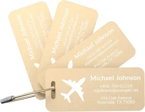 4 Pack Personalized Metal Luggage Tags, Custom Engraved Aluminum Name ID Tags with Logo/Text, Waterproof Travel Tags with Steel Loop for Suitcase, Backpack, Baggage, Cruise & Carry-On (Golden)