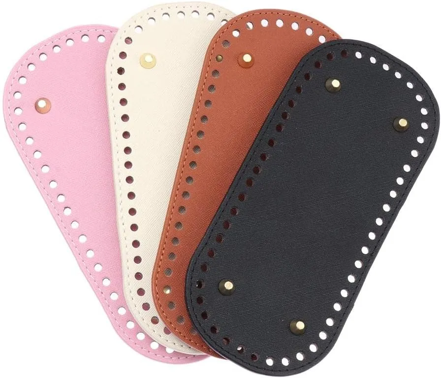 4 pcs Oval Purse Bottom for Crochet, 9.8 x 4.7" Crochet Bag Bottom Leather Bottom Shaper Pad for Bags Cushion Base with Holes for DIY Crochet Bag