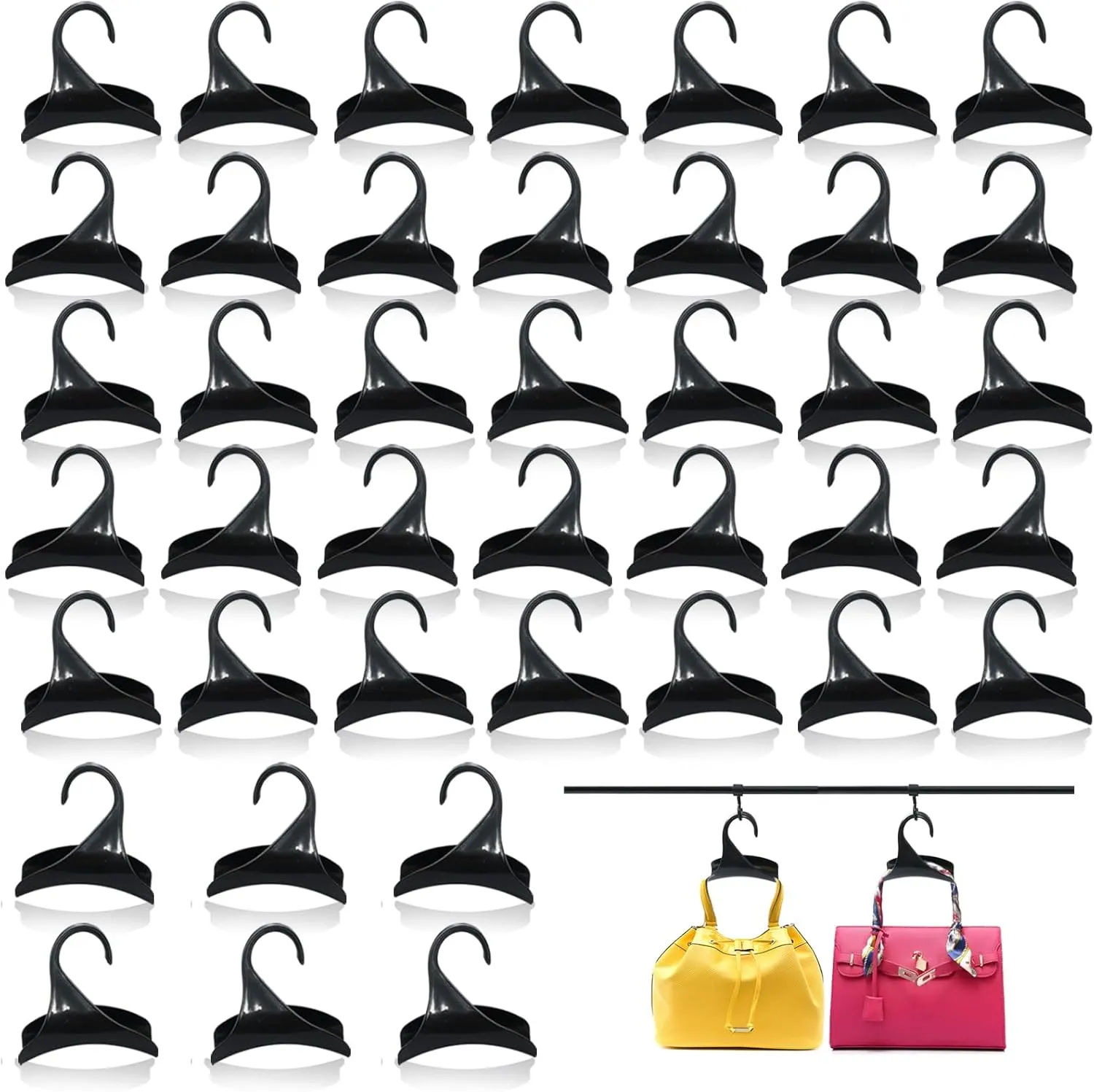 42 Pcs Purse Hanger Hook Black Acrylic Bag Holder Storage for Closet Organizer, Handbag Tote Hook Rack for Backpacks, Over The Closet Rod for Storing Satchels