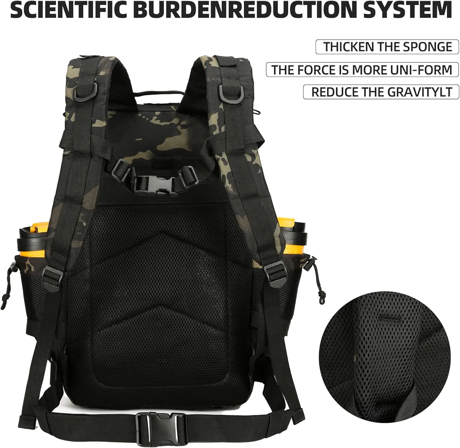 45L Tactical Assault Backpack 3 day assault pack with Molle Waterproof backpack Rucksack for Tactical Backpacks (Black Camo)