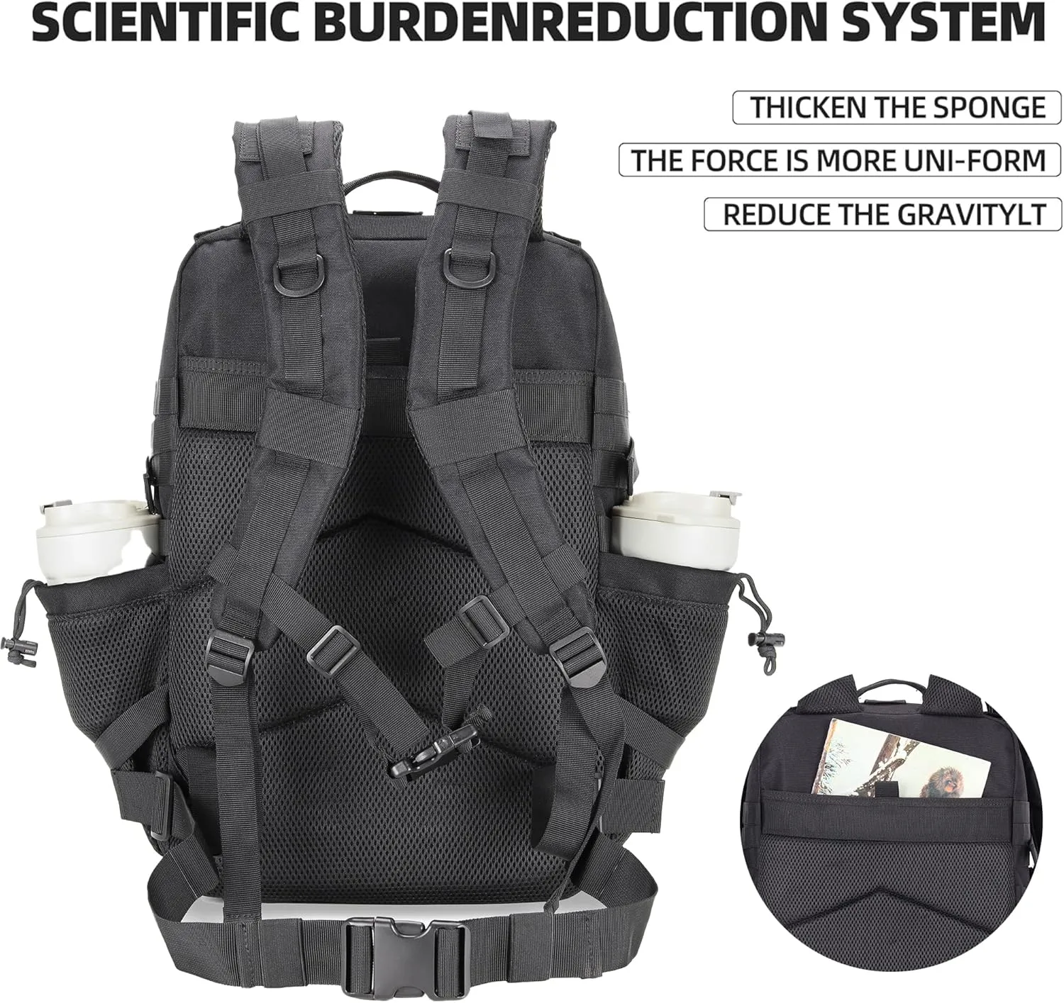45L Tactical Assault Backpack 3 day assault pack with Molle Waterproof backpack Rucksack for Tactical Backpacks (Black Rose)
