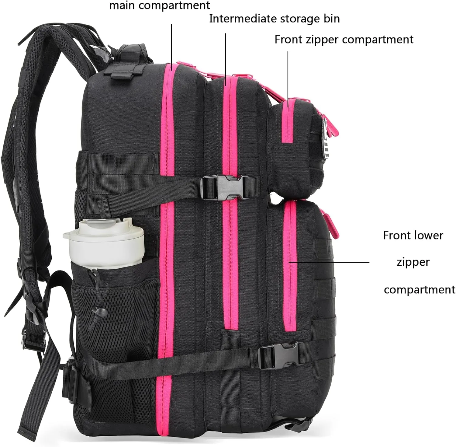 45L Tactical Assault Backpack 3 day assault pack with Molle Waterproof backpack Rucksack for Tactical Backpacks (Black Rose)