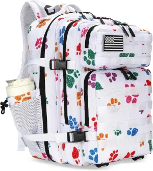 45L Tactical Assault Backpack 3 day assault pack with Molle Waterproof backpack Rucksack for Tactical Backpacks (Colorful paw prints)