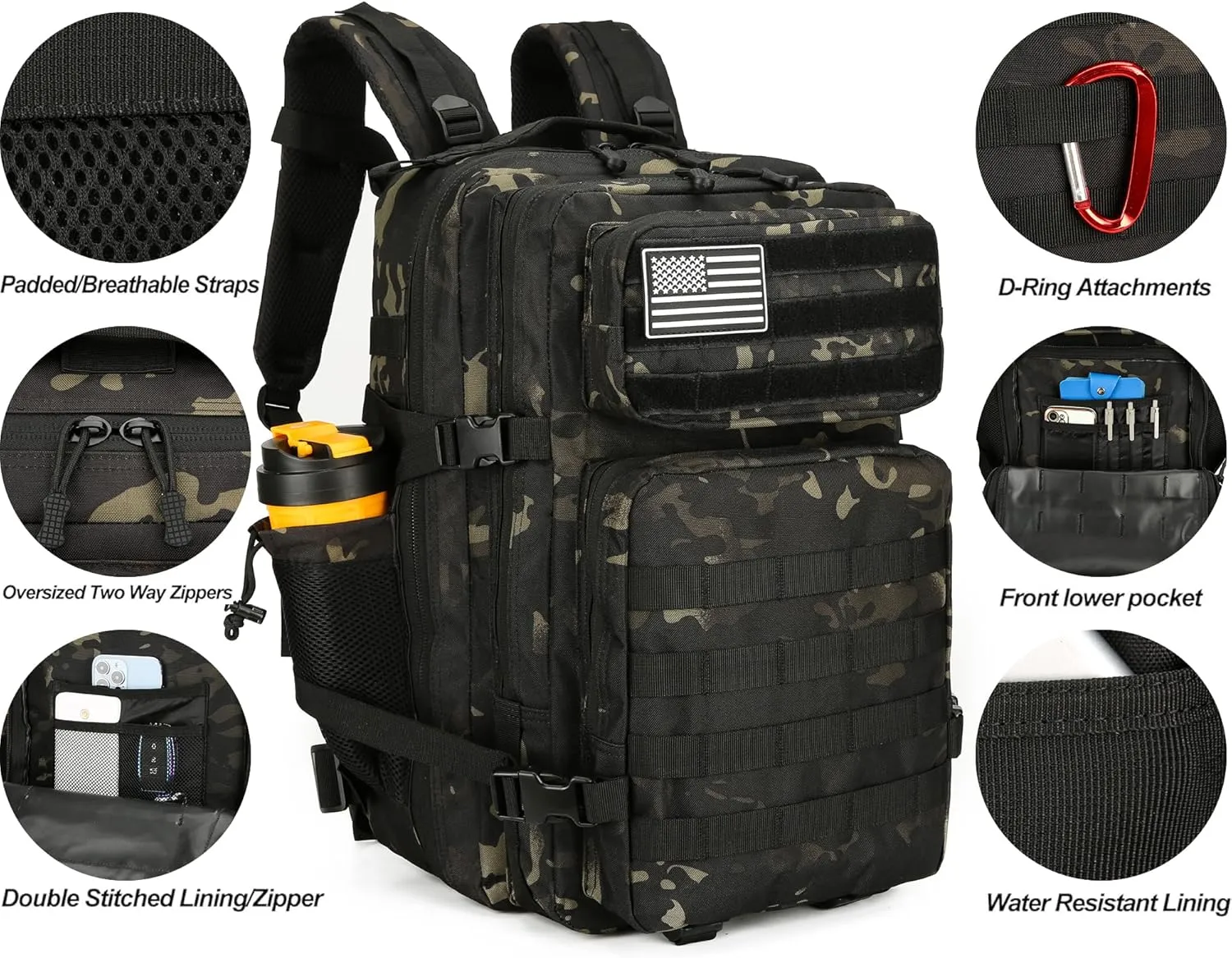 45L Tactical Assault Backpack 3 day assault pack with Molle Waterproof backpack Rucksack for Tactical Backpacks