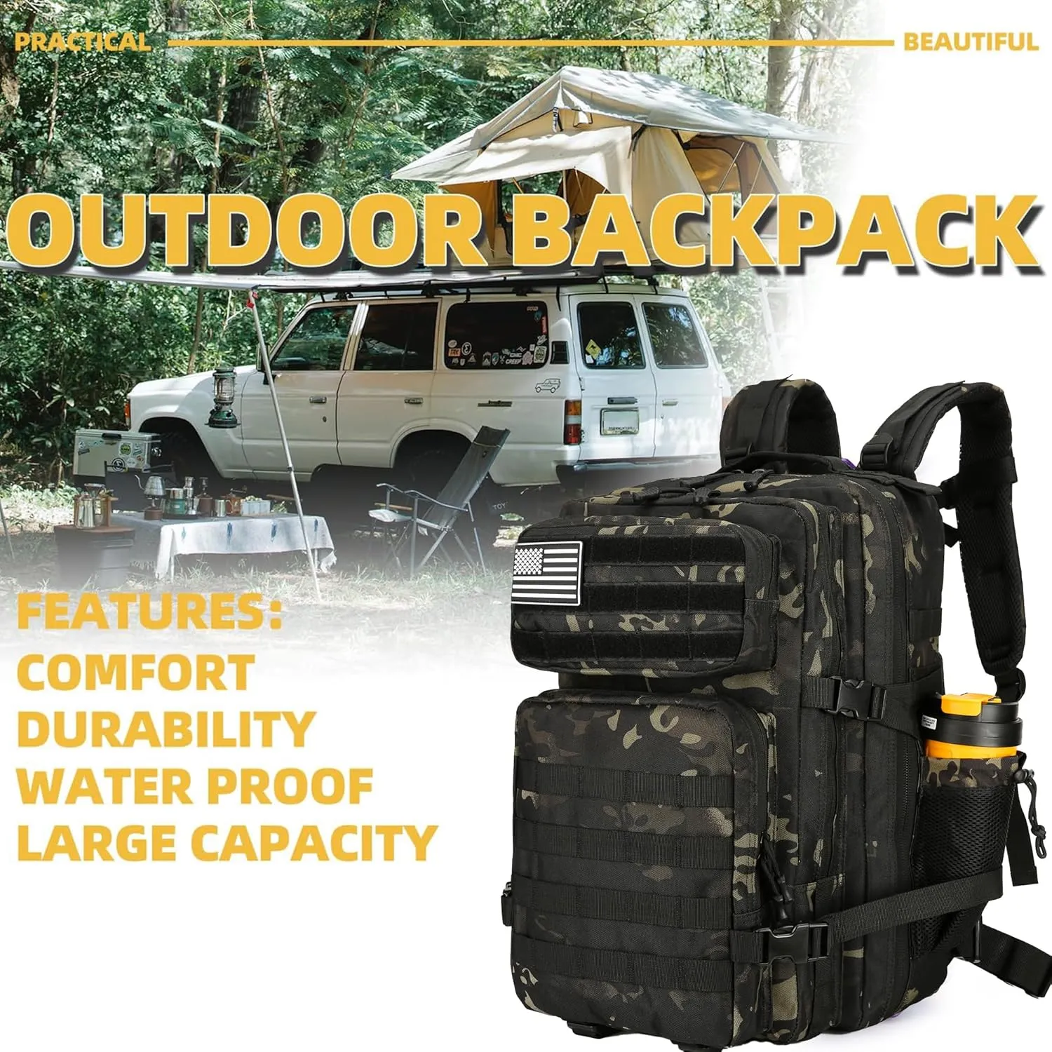 45L Tactical Assault Backpack 3 day assault pack with Molle Waterproof backpack Rucksack for Tactical Backpacks
