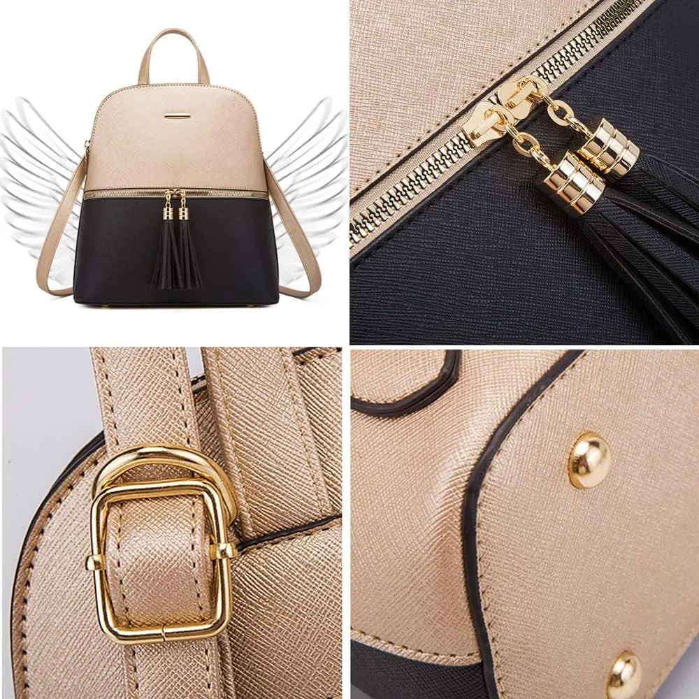 4Pcs Backpack and Purse Sets for Women Vegan Leather Handbags Chain Satchel Crossbody Shoulder Bag Belt Bag Clutch Wallet-Blue
