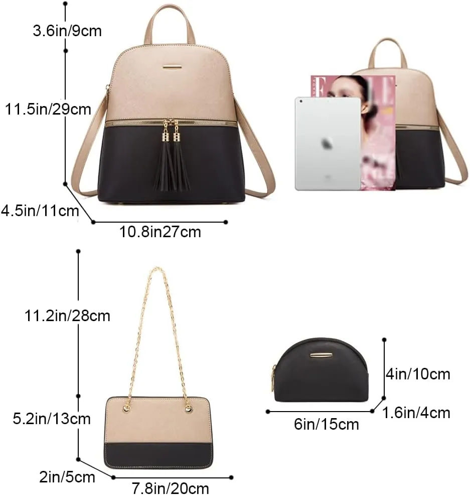 4Pcs Backpack and Purse Sets for Women Vegan Leather Handbags Chain Satchel Crossbody Shoulder Bag Belt Bag Clutch Wallet-Blue