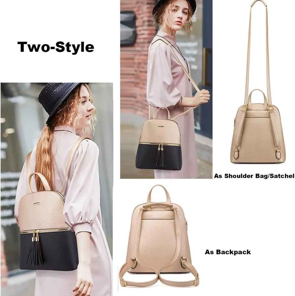 4Pcs Backpack and Purse Sets for Women Vegan Leather Handbags Chain Satchel Crossbody Shoulder Bag Belt Bag Clutch Wallet-Blue