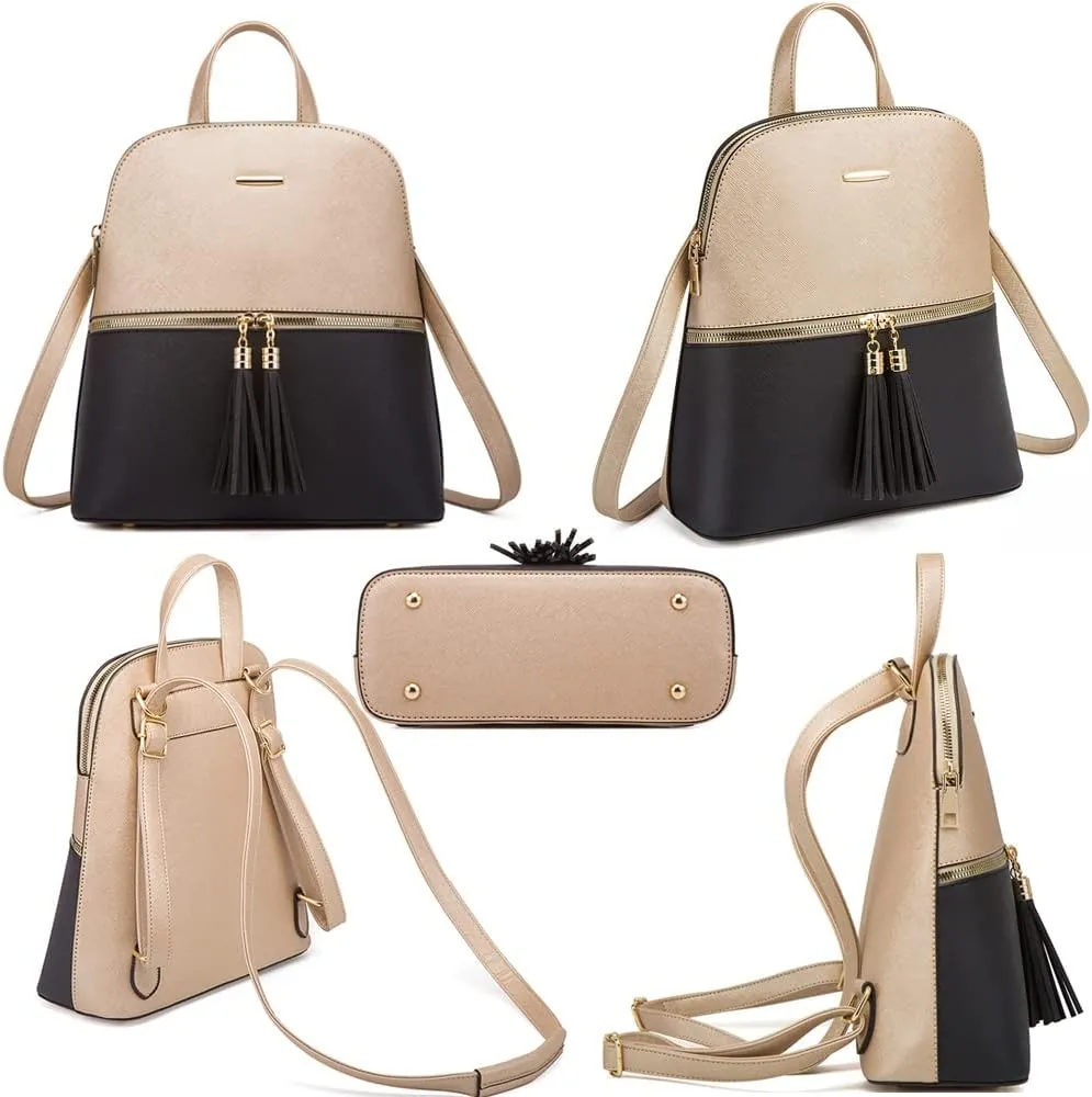 4Pcs Backpack and Purse Sets for Women Vegan Leather Handbags Chain Satchel Crossbody Shoulder Bag Belt Bag Clutch Wallet-Blue