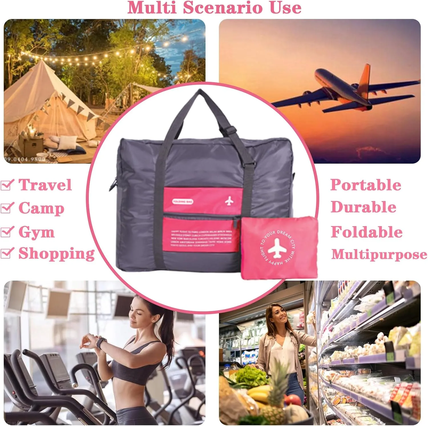 4PCS Travel Bag Foldable Duffle Bag Lightweight Luggage Bag Personal Item Bag for Airlines (4PCS Waterproof Bag)