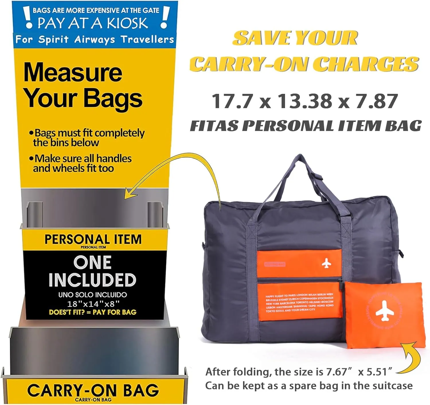 4PCS Travel Bag Foldable Duffle Bag Lightweight Luggage Bag Personal Item Bag for Airlines (4PCS Waterproof Bag)