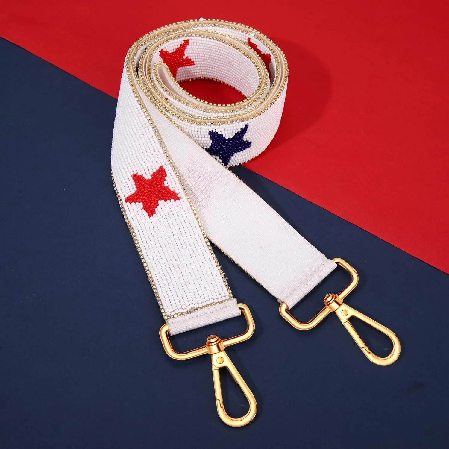 4th of July Beaded Purse Strap Red White and Blue American Flag Star Crossbody Bag Strap for Stadium Bag 4th of July Accessories Outfits (Style C)