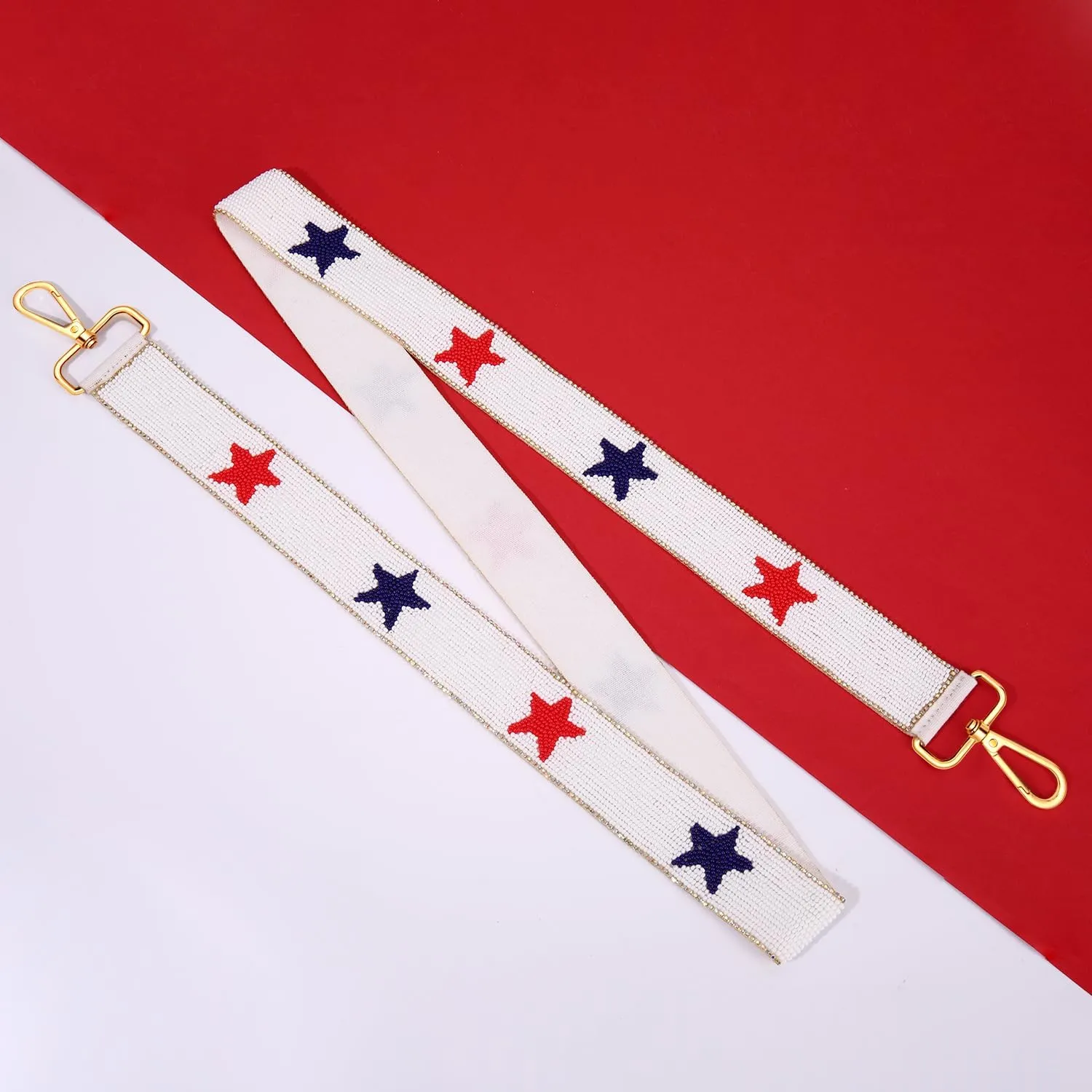 4th of July Beaded Purse Strap Red White and Blue American Flag Star Crossbody Bag Strap for Stadium Bag 4th of July Accessories Outfits (Style C)