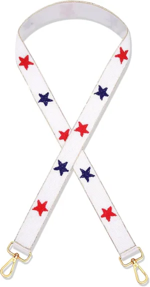4th of July Beaded Purse Strap Red White and Blue American Flag Star Crossbody Bag Strap for Stadium Bag 4th of July Accessories Outfits (Style C)