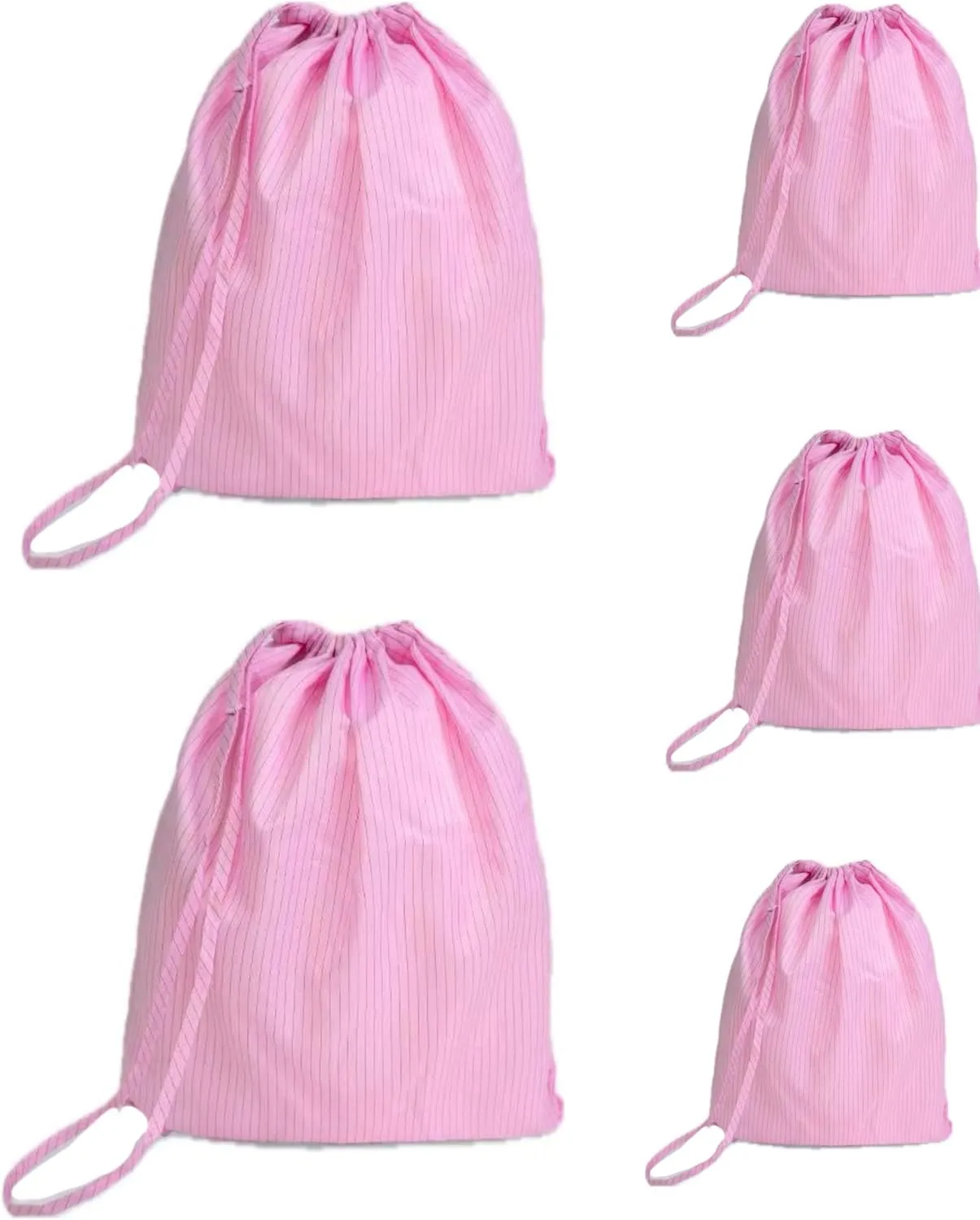 5 Pack ESD Anti-Static Dust-Free Drawstring Bags for Electronics,Cleanroom Storage and Work,28x36cm Reusable Backpack (Pink)
