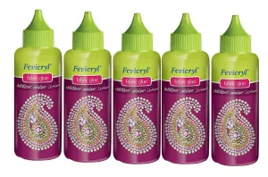 5 Pcs - 80ml Fevicryl Fabric Glue for Making Lippan Sticking Beads,Ribbon,Design Clothes,Ornaments,Mirror,Patchwork,Stones, Laces, Sequins Jewellery Embroidery MDF Board Foil Art DIY Crafts Works Etc