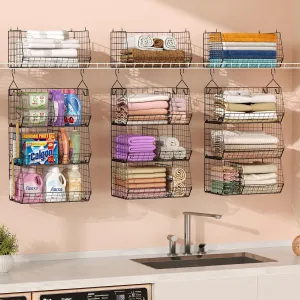 5 Tier Closet Hanging Organizer with 5 Dividers,Extra Large Closet Hanging Shelves with 5 S Hooks,Closet Organizers and Storage,Clothes Organizer for Sweaters Clutches Handbags Hats Accessories-Black