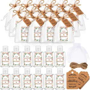 50 Sets Mini Hand Sanitizer Bottles bulk Favors for Guests 2oz Empty Travel Size Hand Sanitizer Bottles with 50 Organza Bags Thank You Tags for Wedding Party(,White)