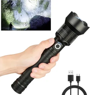 5000 Lumens Rechargeable LED Flashlight - Super Bright Waterproof Handheld Torch, 3 Modes (High/Medium/Strobe) for Camping, Hiking, Emergencies - Long-Lasting Battery & Portable Outdoor Gear