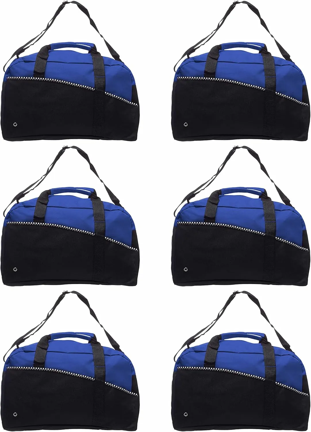 6 Center Court Duffel Bags Set - Polyester, Zippered, Front Pocket, Adjustable Strap - Blue