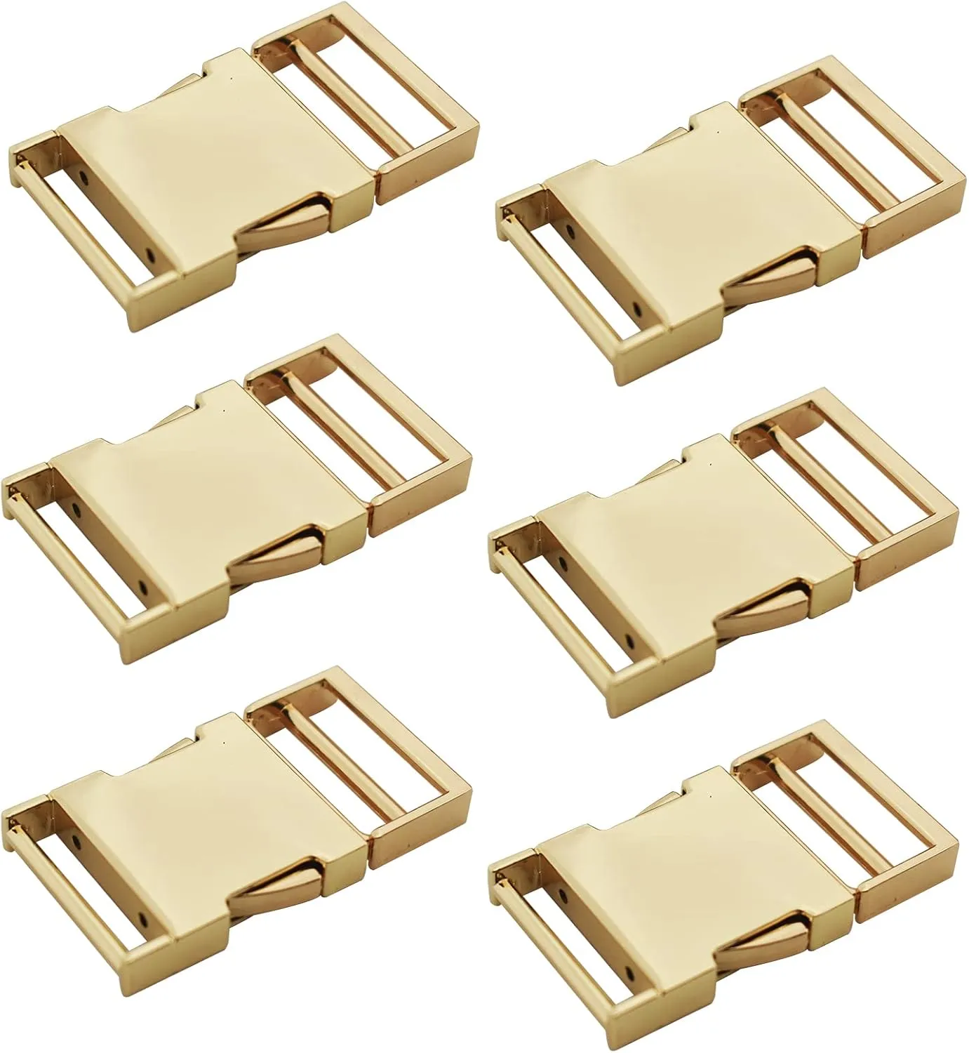 6 pcs 1 inch Metal Buckles Side Quick Release Single Adjustable Buckle for Straps Paracord Backpack Webbing Belt Dog Collars,Light Gold
