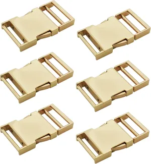 6 pcs 1 inch Metal Buckles Side Quick Release Single Adjustable Buckle for Straps Paracord Backpack Webbing Belt Dog Collars,Light Gold
