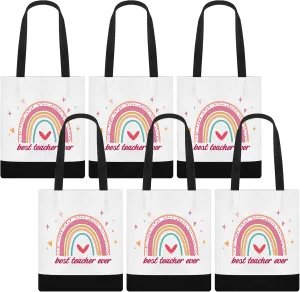 6 Pcs Back to School Teacher Appreciation Gifts Teacher Canvas Totes Bag Rainbow Shoulder Bag Thank You Gifts for Women