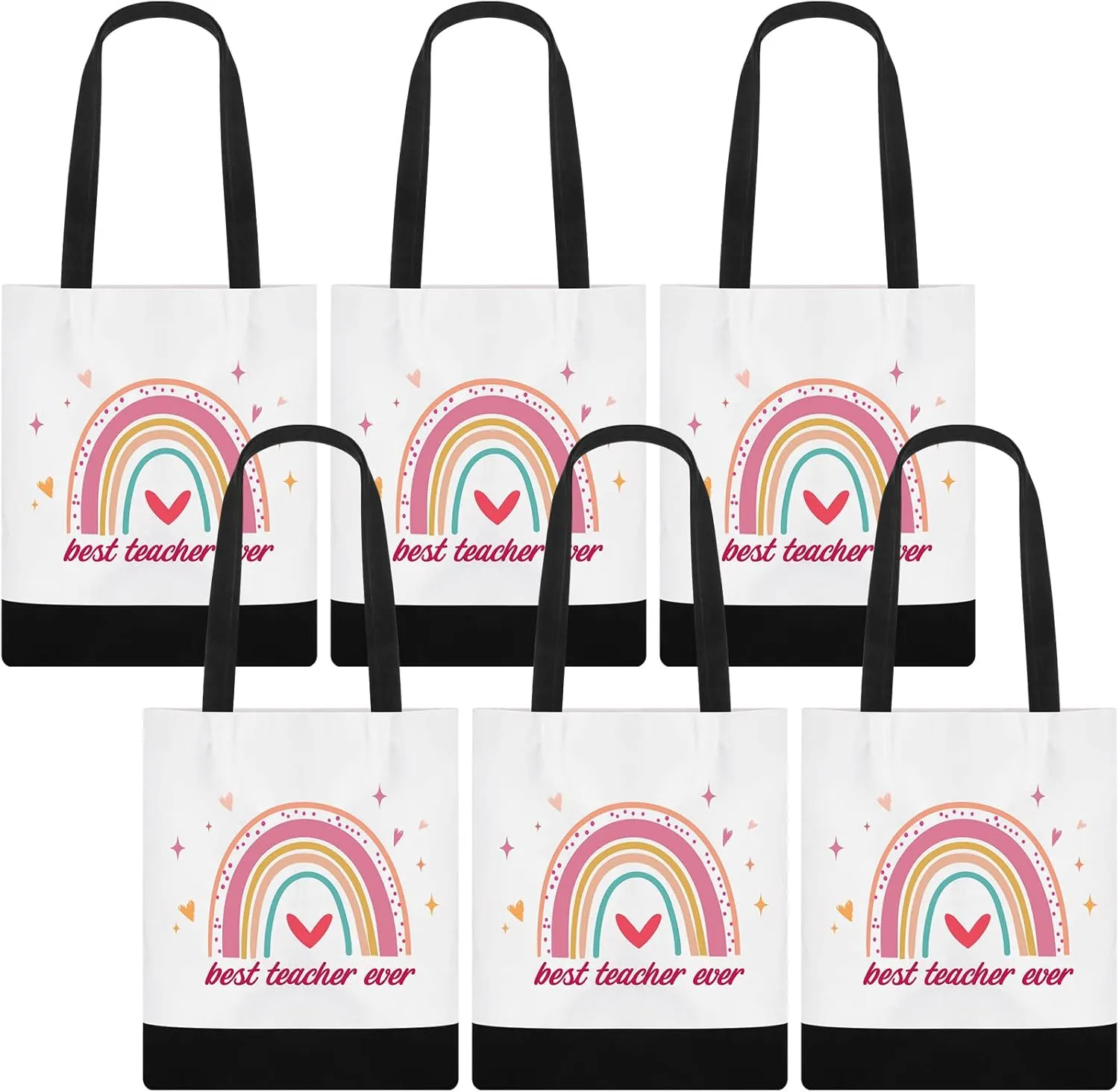 6 Pcs Back to School Teacher Appreciation Gifts Teacher Canvas Totes Bag Rainbow Shoulder Bag Thank You Gifts for Women