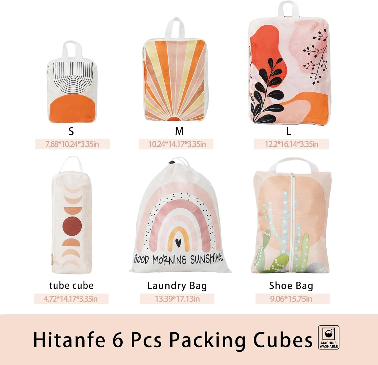 6 Pcs Compression Packing Cubes Travel for Suitcases, Luggage Organizer Nylon Washable Storage Bags Set - Packaging Cubes for Backpack Travel Perfect for Women Clothes Carry-Ons and Storage