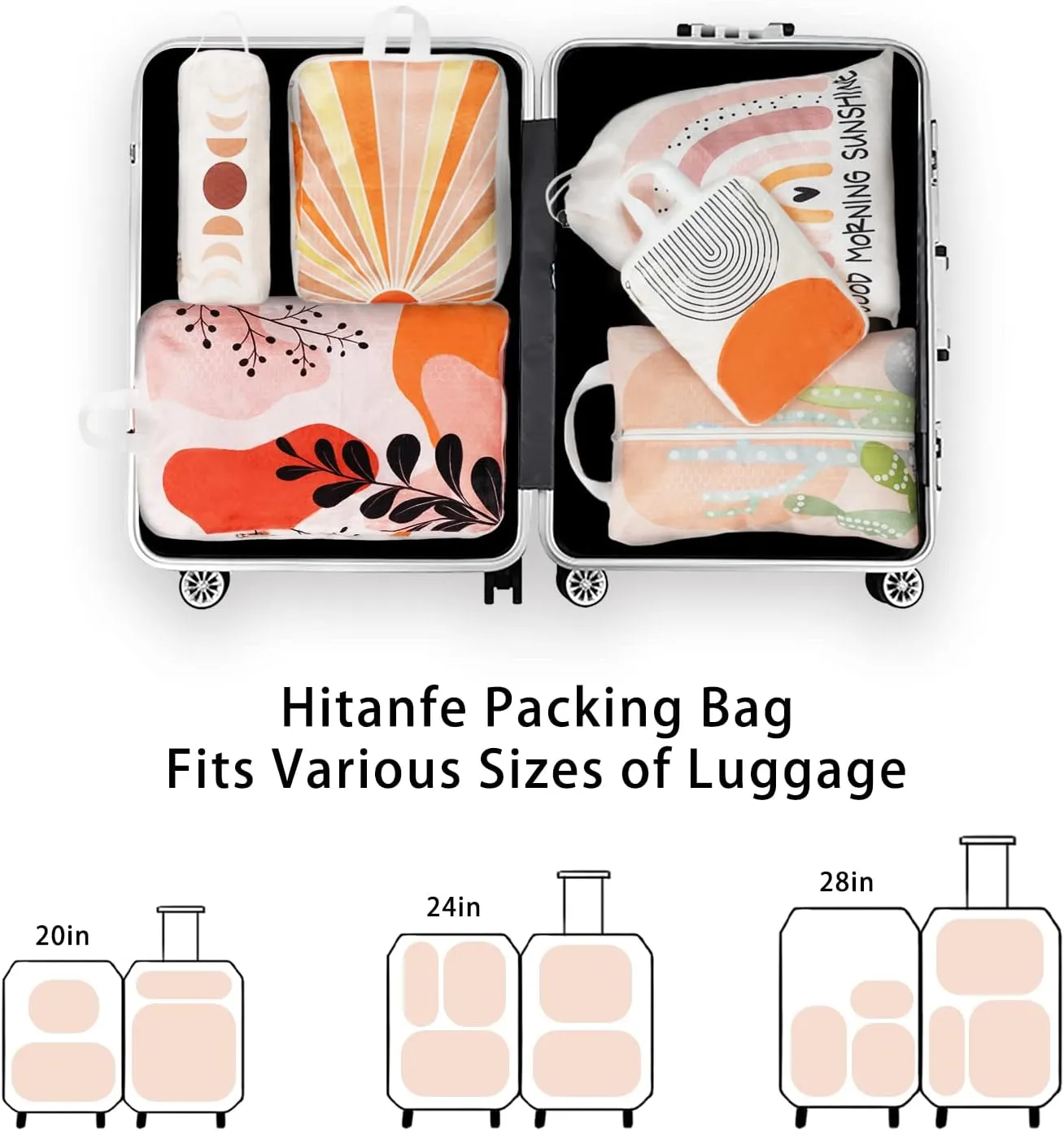 6 Pcs Compression Packing Cubes Travel for Suitcases, Luggage Organizer Nylon Washable Storage Bags Set - Packaging Cubes for Backpack Travel Perfect for Women Clothes Carry-Ons and Storage