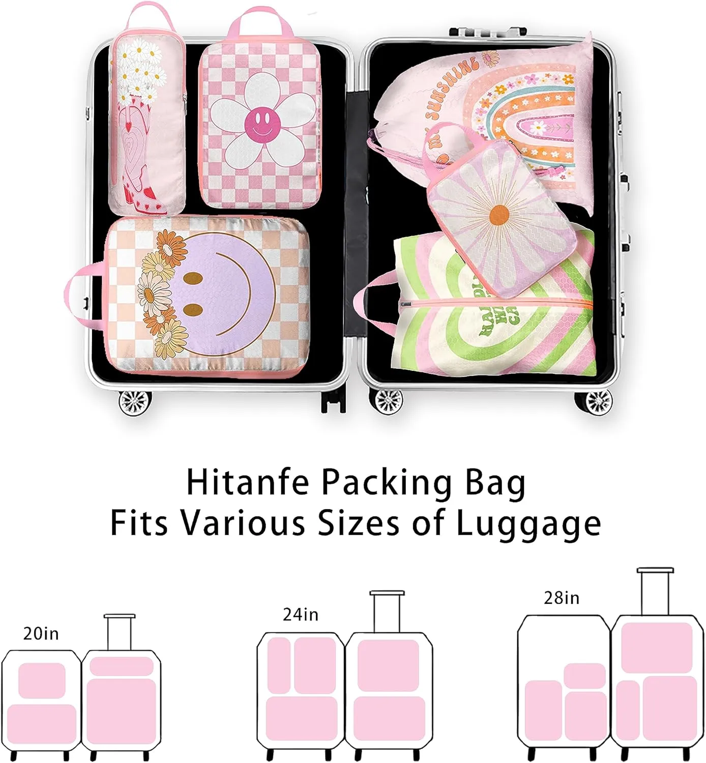 6 Pcs Compression Packing Cubes Travel for Suitcases, Waterproof Luggage Organizer Washable Storage Bags Set - Packaging Cubes for Backpack Travel Perfect for Carry-Ons and Storage