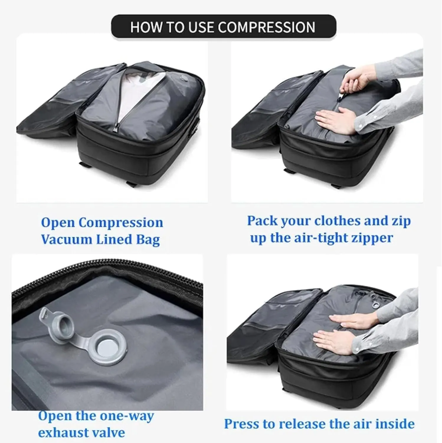 60L Voyage Vac Backpack,Expandable Vacuum Seal Travel Backpack Tsa Lock,Waterproof Anti Theft Vacuum Compression Backpacks (Blue)