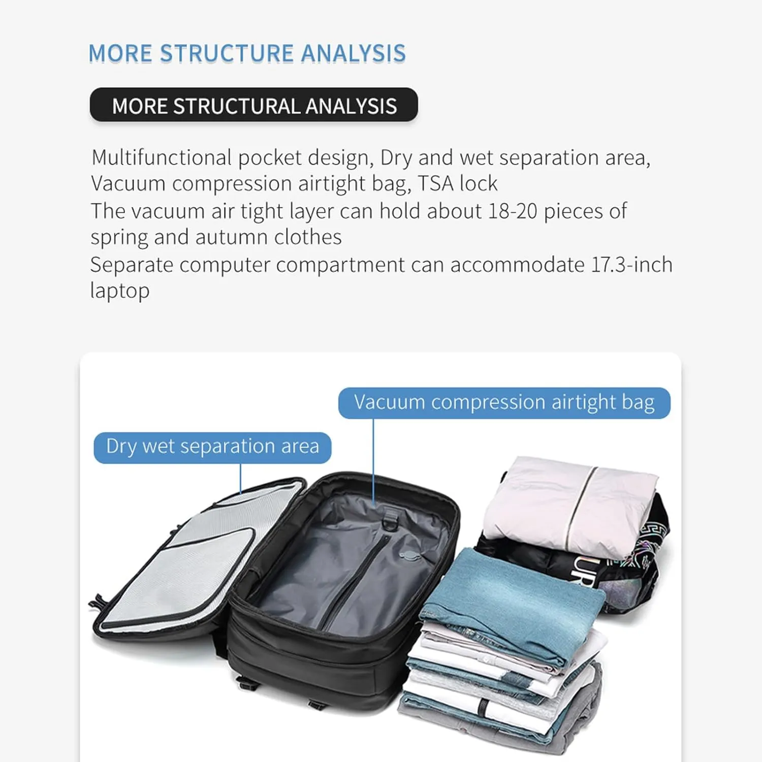 60L Voyage Vac Backpack,Expandable Vacuum Seal Travel Backpack Tsa Lock,Waterproof Anti Theft Vacuum Compression Backpacks (Blue)