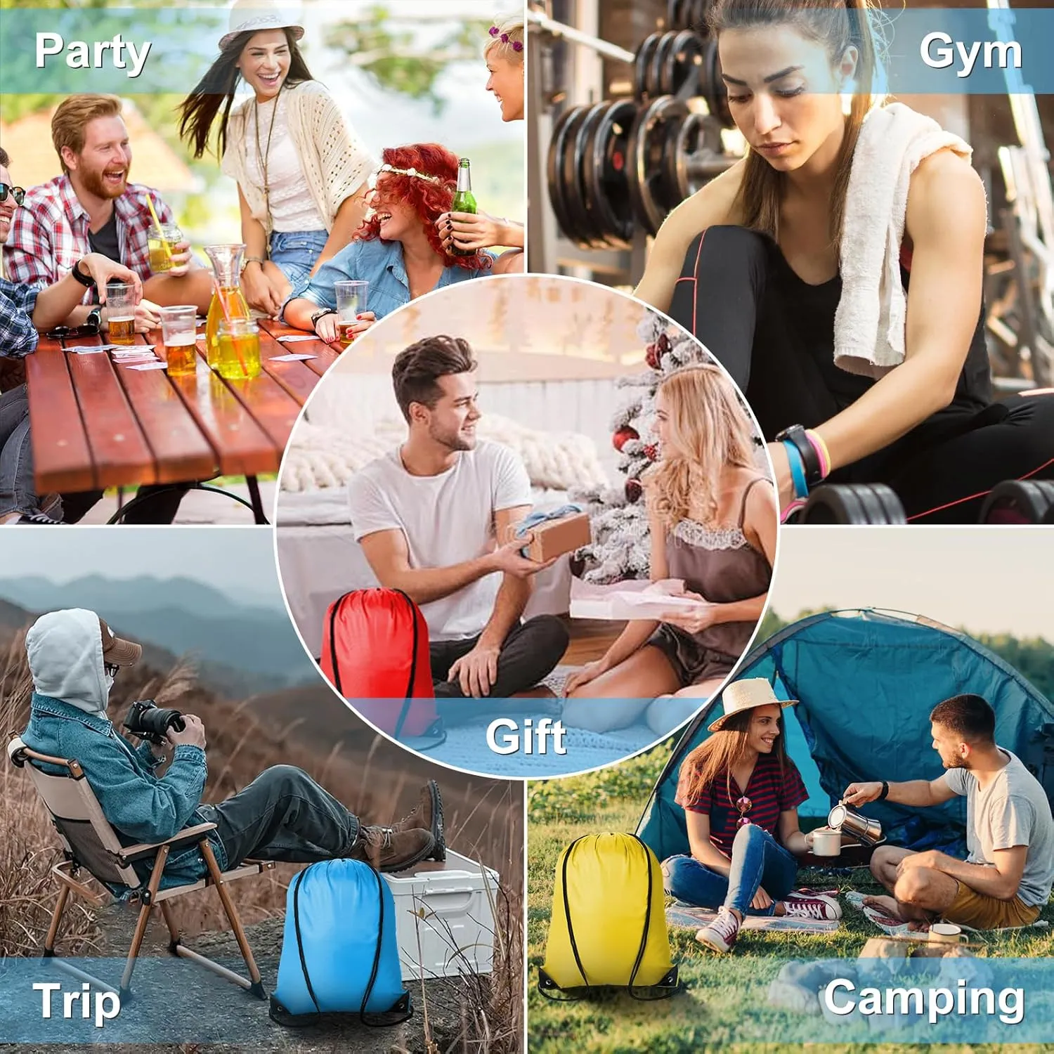 6Pcs Drawstring Backpacks Bulk String Bag Cinch Sack Pack Storage Knapsack Polyester Gift Bags Sports Drawstring Bags for Trip Gym Party Bags(6 Colors)