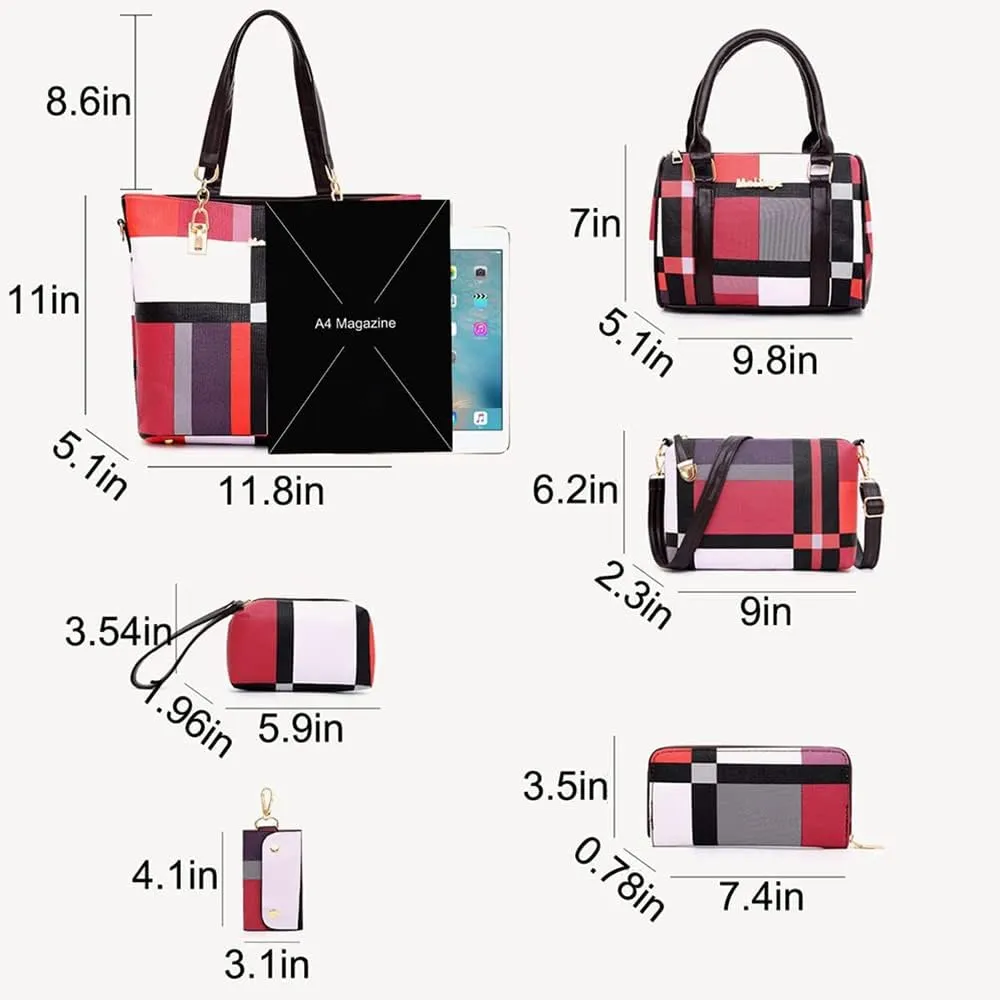 6pcs Totes Purses and Handbags Set for Women PU Leather Shoulder Bags Satchel Clutch Wallet (Upgrade fabric)