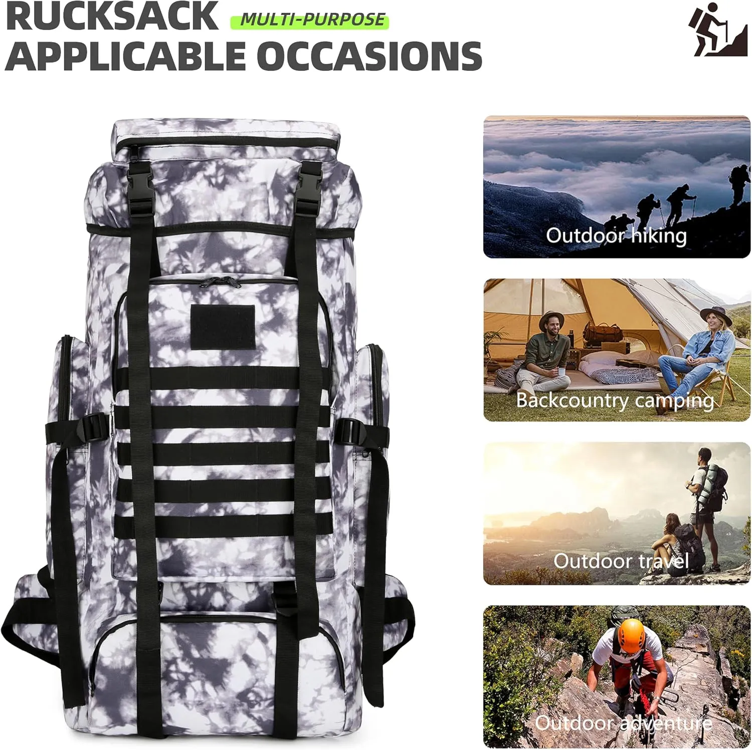70L Hiking Backpacks Men Women Molle Army Assault Pack Tactical Bag Rucksack