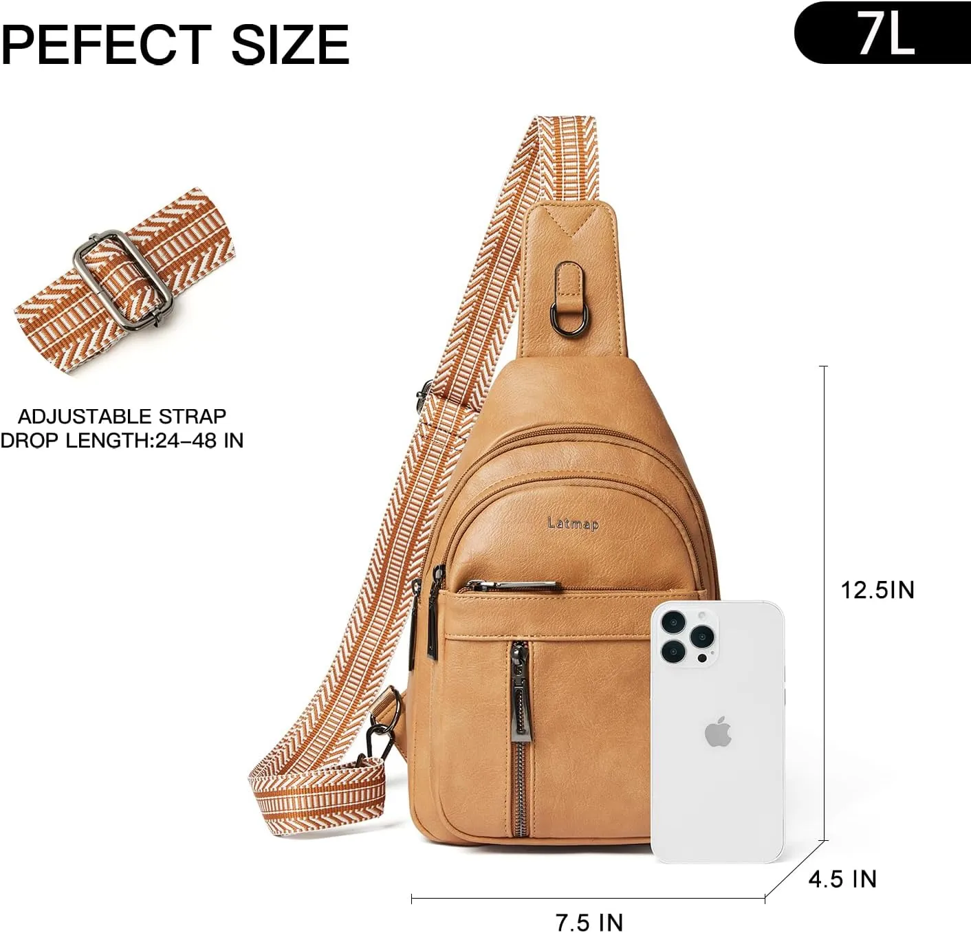 7L Sling Bag For Women Men Backpack Fanny Pack Crossbody Chest Travel Shoulder Belt Bags Purse Handbag PU Leather